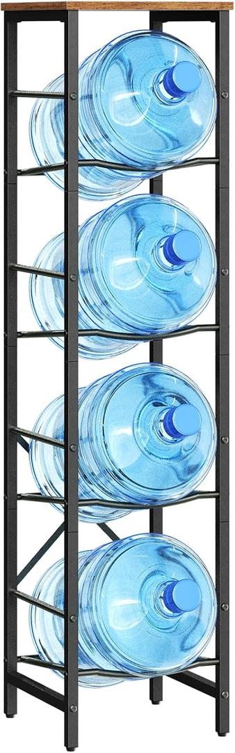 HOOBRO Water Jug Rack, Water Bottle Holder, 5 Gallon Water Jug Rack, 4-Tier Water Cooler Storage Rack, Water Dispenser Stand, for Kitchen, Living Room, Office, Rustic Brown and Black BF02ST01