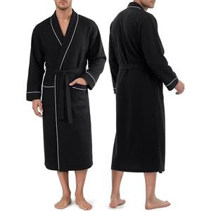 NY Threads Mens Waffle Robe Mid Length Lightweight Soft Knit Bathrobe Loungewear Sleepwear with Pockets. Size L/XL
