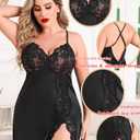 Avidlove Sexy Lingerie for Women Plus Satin Nightgown Babydoll Sleepwear Strap Chemise Nightwear Black (Black)