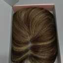 HOOJIH Hair Topper for Women with Thinning Hair 4x2.5inch Base Real Human Hair Topper with Bangs Handmade Invisiable Lace Front Topper - Medium Brown with Blonde Highlights