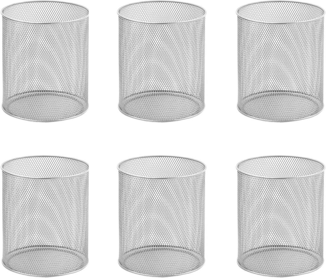 YBM Home Mesh Steel Kitchen Utensil Holder Keeps Cooking Tools & Silverware Organized and Accessible, Simple Round Cutlery Caddy Organizer for Counter, Kitchen, Table - Silver, 6-Pack 2375-6