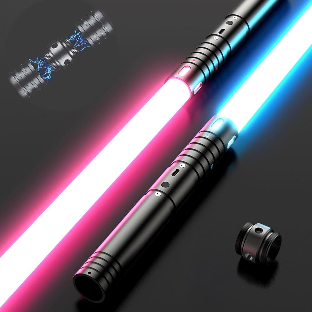 Lightsabers 2 Pack with Metal Hilt, RGB 15 Color, 4 Modes FX Sound, Doubled Blade - Dueling Lightsaber for Adults and Kids - Realistic Lightsabers for Birthday Xmas Toys Gift Suit Halloween Cosplay