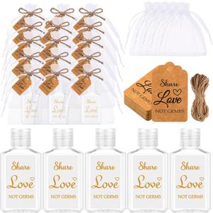 50 Sets Mini Hand Sanitizer Bottles bulk Wedding Favors for Guests 2oz Empty Travel Size Hand Sanitizer Bottles with 50 Organza Bags Thank You Tags for Wedding Party(Love,Gold)