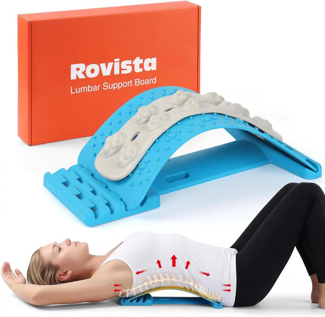 Premium Back Stretcher for Lower Back Pain Relief  4-Level Adjustable Lumbar Support Board with Soft EVA Massage Strip  Durable & Portable Back Cracker to Release Tension and Reset Your Day (Blue)