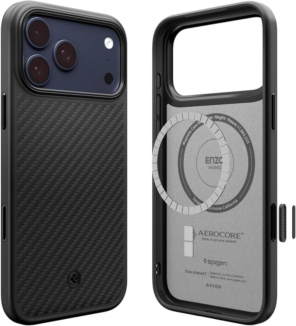 Spigen for iPhone 17 Pro Max Case, Enzo Aramid T [Camera Control Button] [Compatible with MagSafe] - Black Black