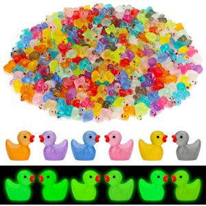 250 Pcs Mini Resin Ducks Glow in The Dark, Tiny Animals Figures to Hide Luminous Miniature Plastic Duck for Fish Tank Aquarium Fairy Garden Dollhouse Micro Landscape Birthday Parties Decor