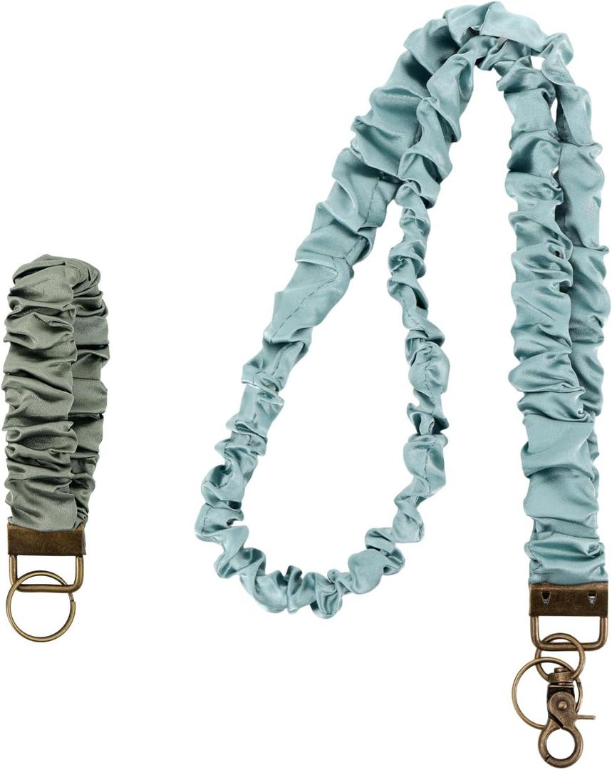 3 x Penitue Stretchy Lanyard & Wrist Strap, Scrunchie Wristlet Keychain Durable Stretchy Key Chain Retractable Lanyard for ID Badges and Stylish Wrist Strap Suitable for Women Nurse Teacher