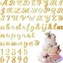 Jspupifip 64 Pcs Acrylic Cake Alphabet Numbers Topper, Mirror Number 0-9 and Alphabet A-Z Personalized Cake Picks Decor Anniversary Wedding Baby Shower Party Supplies(Gold)