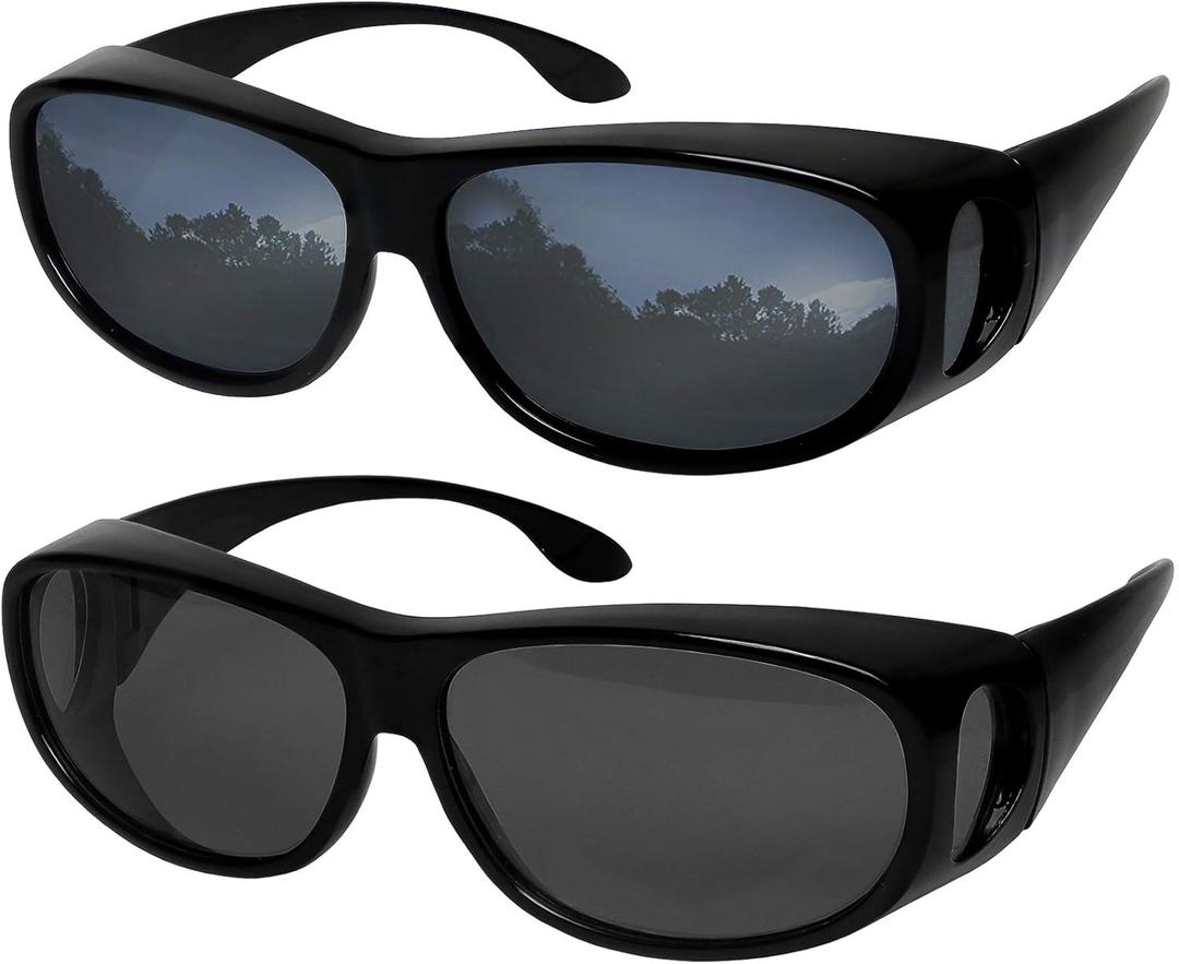 Success Eyewear Fit Over Sunglasses Polarized Lens Wear Over Prescription Eyeglasses 100% UV Protection for Men and Women (Set of Silver Mirror and Grey)