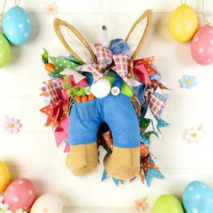 Easter Wreaths for Front Door, Easter Bunny Door Wreaths Easte Bunny Butt Wreath Decorations Cute Rabbit Garland Spring Decoration Farmhouse (Blue Series)