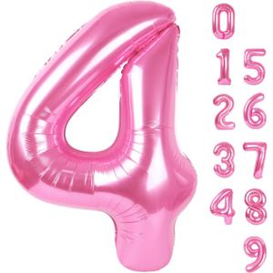Pink 4 Balloon, 4th Birthday Decorations Girl, Number 4 Balloons for 4th 14 Boy, Happy 40th Birthday Party Decorations Women, Number Balloons 40 Inch for Graduations Anniversary