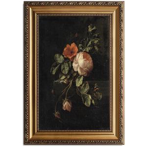 Framed Vintage Floral Wall Art, Moody Flowers Books Art Oil Painting, Vintage Wildflowers Dark Academia Floral Gallery Wall Decor Picture, Rustic Country Canvas Decor for Living Room Office 20''x30''