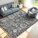 Washable Area Rugs - Perfect for Living Room, Bedroom, Kids Room, Nursery - Stain & Water Resistant Non-Slip, Pet & Child Friendly, Vintage Tribal Area Rugs (Navy, 5' x 7')