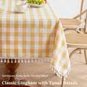 Alsoo Checkered Tablecloth Rectangle Cotton Linen Fabric Gingham Table Cloth Buffalo Plaid Table Cover with Tassel Wrinkle Free Washable for Kitchen Dining Picnic, Yellow and White, 55"X120''