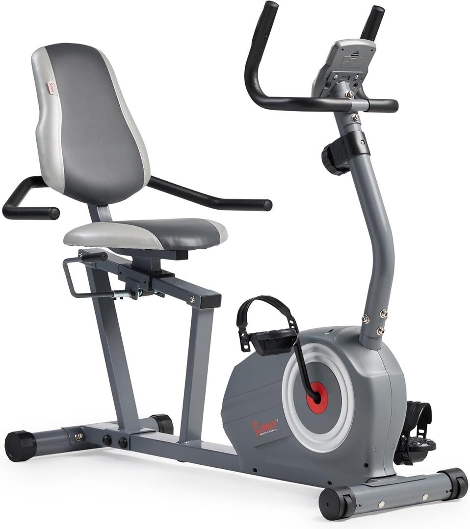Sunny Health & Fitness Smart Magnetic Recumbent Bike, Home Cardio Trainer & Cycling Machine for Seniors, Free SunnyFit App Connection, Optional Hand Cycle, Resistance Bands, or Pulse Sensors