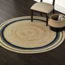 Natural Jute Rug Hand Braided Round Area Rug Handmade Rug for Home Decor (4 Feet Round (48 x 48 Inches), Beige + Black Line)