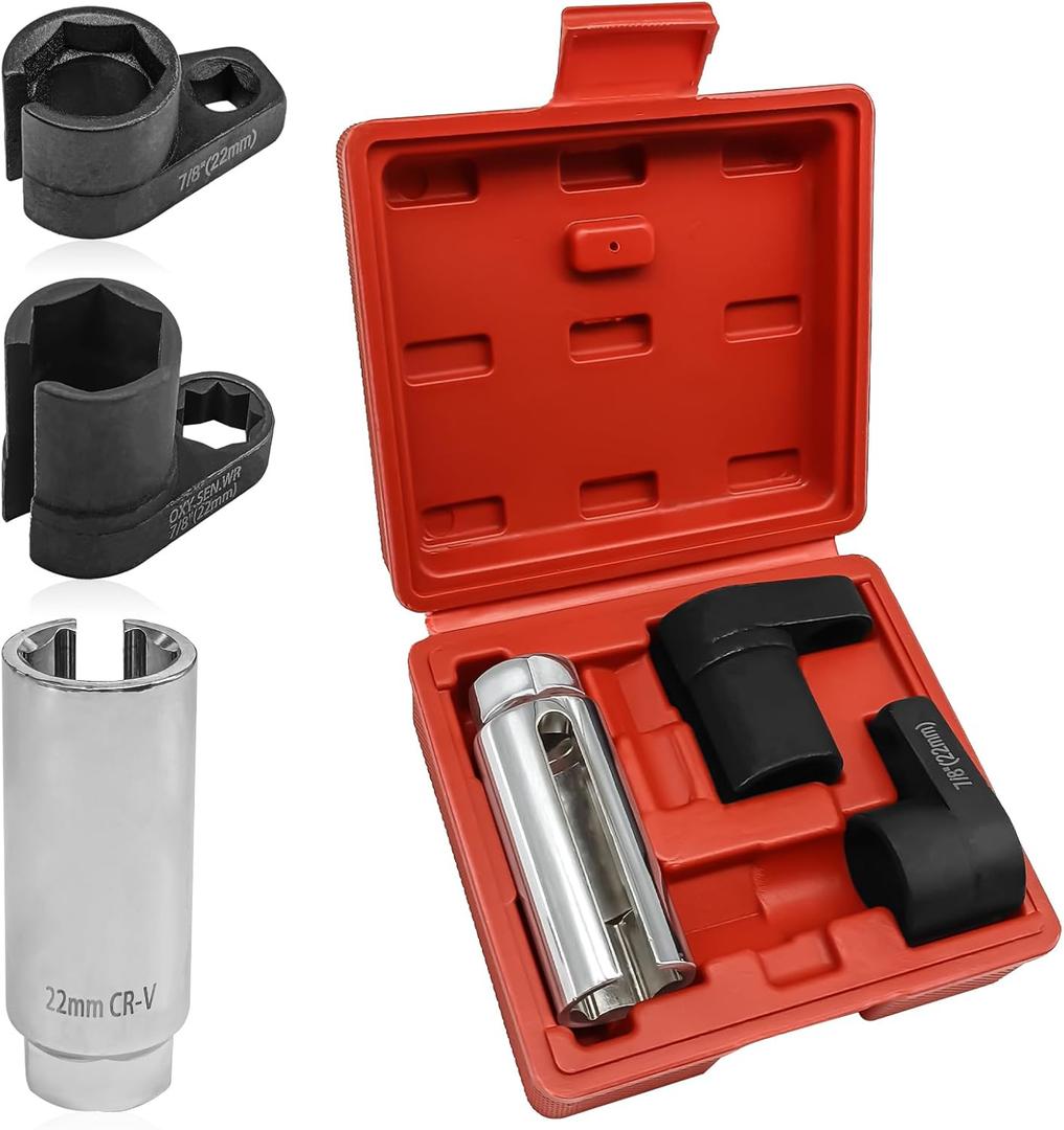 3pcs Oxygen Sensor Socket, Automotive O2 Oxygen Sensor Socket Set, Offset O2 Sensor Switch Removal Tool 7/8" (22mm) x 3/8" & 1/2" Drive