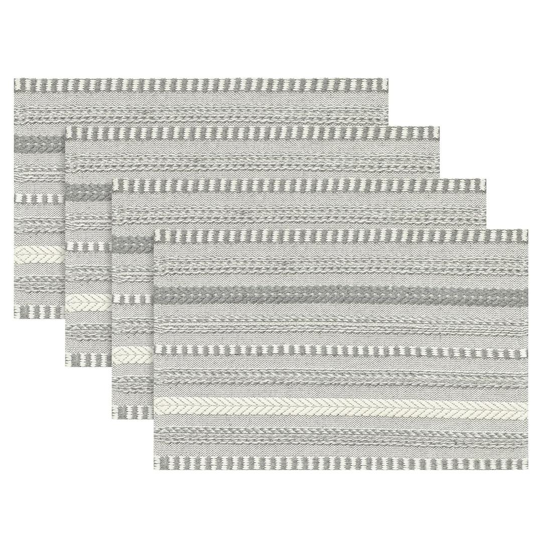 Artoid Mode Dark Grey Farmhouse Woven Braided Stripe Placemats Set of 4,12x18 Inch Seasonal Holiday Table Mats Party Kitchen Dining Decoration