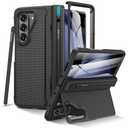 VEGO for Z Fold 5 Case with S Pen Holder, [Hinge Protection] [Screen Protector][Invisible Kickstand] Support Wireless Charging Full-Body Drop Protection Anti-Slip Hard Phone Case for Fold5- Black