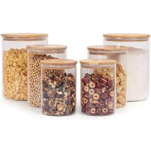 Wnaraa Glass Storage Containers with Lids, Glass Jars with Bamboo Lids, Large Food Storage Jar, Sugar, Pantry Storage Container for Pasta Rice Flour Oats Nuts Tea Spice Squared (4pack)