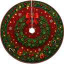 Christmas Tree Skirt 30 inch, Holly Bow Vintage Xmas Tree Skirt for Home Party Holiday Indoor Outdoor Decorations