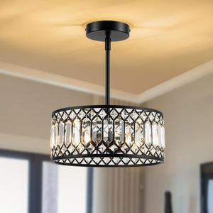2-Light Crystal Ceiling Light Fixture, Modern Semi Flush Mount Ceiling Light, Black Crystal Chandelier for Kitchen Bedroom Bathroom Entryway Hallway (Black7)