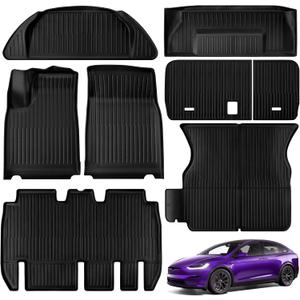Floor Mats for Tesla Model X 5 Seater 2025 2024 2023 2022 All Weather Model X Floor Mats for Tesla Model X Accessories 2025 2024 2023 2022 TPE Back Seat Cover Protector Trunk Frunk Mat Black