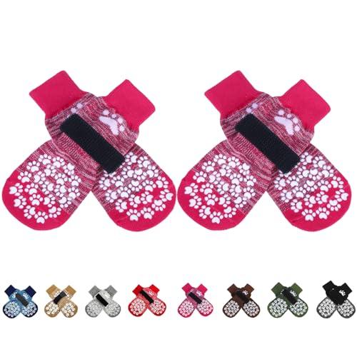 EXPAWLORER Anti Slip Dog Socks to Prevent Licking Paws, Dog Shoes for Hot Pavement, Dog Booties for Small Medium Large Senior Dogs, Traction Control Boots & Paw Protectors for Hardwood Floors Rose M