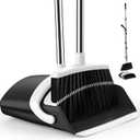 Broom and Dustpan Set for Home, 51-in Long Adjustable Handle Angle Broom and Dustpan Combo Set with Dust Pan Teeth to Clean Hair for Home Kitchen Office Lobby Floor Garden (Black&White) (Medium)