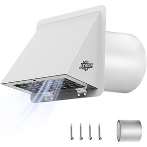 6 Inch Dryer Vent Cover Outside for House, Hooded Wall Vent Cap with Screen & Damper Outdoor for Kitchen Range Hood, Dryer Ventilation, AC