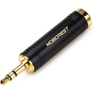 MOBOREST 3.5mm to 1/4'' Stereo Pure Copper Adapter, 1/8'' (3.5mm) Male Plug to 1/4'' (6.35mm) Jack Female Socket Adapter for Headphone Amp Adapte Black -1PCS