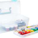 ArtBin 6937AG Essentials Lift-Out Tray Box, Portable Art & Craft Organizer with Handle and Tray, Clear/Aqua (Aqua Mist Latches)