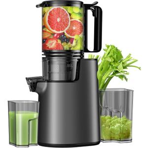 Cold Press Juicer, Juicer Machines with 5.4" Wide Feed Chute for Juice Extractor, Professional Slow Masticating Juicer for Whole Vegetables & Fruits with High Juice Yield, Easy to Clean (Black)