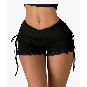 WDIRARA Women's Side Drawstring Ruched Lace Shorts Low Rise Stretchy Mini Shorts Size M