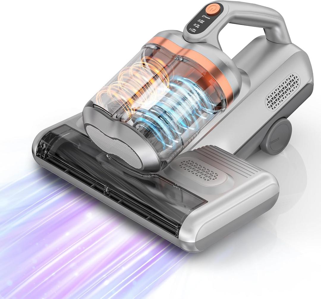 Mattress Vacuum,20Kpa Bed Vacuum Cleaner with 273nm UV-C Light & Ultrasonic & High Heating, Dual Brush Roll Rotation & Dust Cup, 500W Deep Cleaning 99.9% Filtration with 32000 RPM/Min (Orange)