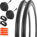 RUTU 2 Pack 700x32c Road Bike Tires and Tubes (32-622) - 700C Foldable Bicycle Tires Tubes Presta Valve with Tire Levers and Tire Liners