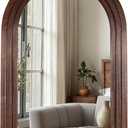 36"x24" Arched Wooden Frame Wall Mirror, Rustic Vanity Wall Mirror for Bathroom, Bedroom, Brown