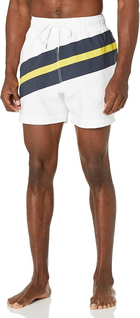 Brooks Brothers Men's Standard Diagonal Nautical Stripe Swim Trunks (XX-Large, White/Navy Multi)