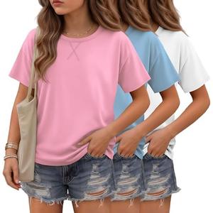 LessonZoo 3 Pack Girls Short Sleeve T Shirts | Crewneck Tops, Loose Fit, Summer, Comfy Basic, Casual Blouse, Teen 5-14 Years, Soft, Breathable, Daily Wear, 5-6Y
