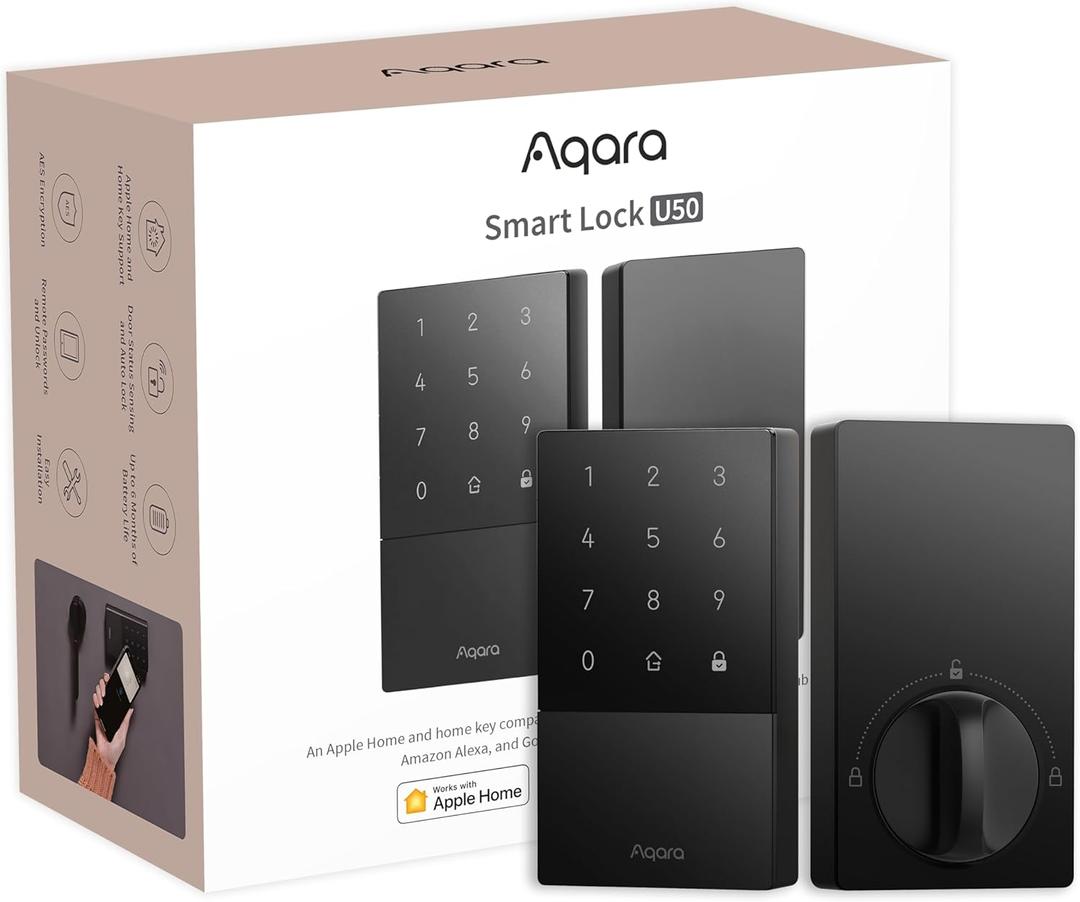 Aqara Smart Lock U50, Keyless Entry Door Lock with Apple Home Key, Bluetooth Deadbolt Lock, App Remote Control, Supports Apple HomeKit, Matter, Google Home, Alexa, IFTTT, Black