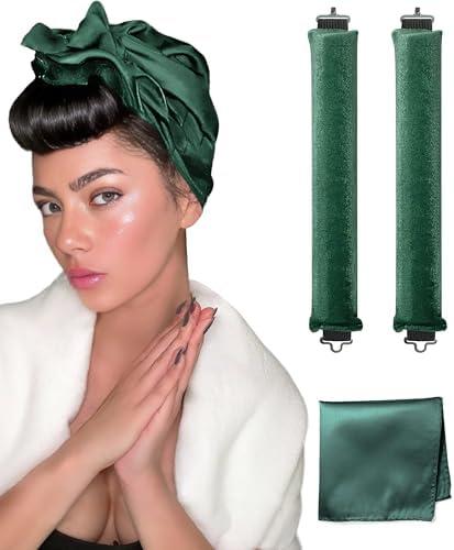 YOSHUYUKI Classic Heatless Curls Overnight Rods No Heat Hair Curlers to Sleep Jumbo Foam Large Hair Rollers for Long Short Hair Heatless Curling Rod Set Styling Tools with Satin Scarf Green