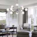 12 Lights Sputnik Chandelier Brushed Nickel Dining Room Lighting Fixtures Ceiling Hanging Modern Bubble Glass Ball Pendant Light Fixtures for Living Room Bedroom