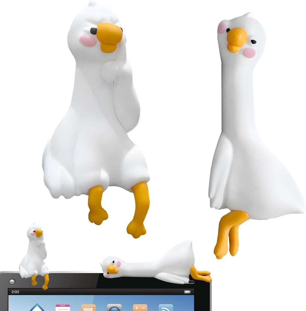 2-Pieces Mini Duck Resin Car Central Control Screen Decoration - Universal Fit for Sedan, SUV, and Truck (White-A)