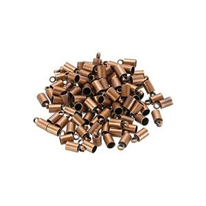 PATIKIL 100Pcs Cord End Caps 3.5mm End Cap Barrel Beads Kumihimo End Caps Brass for Leather Cord, Tassels, Jewelry Making 4mm Length Copper Tone