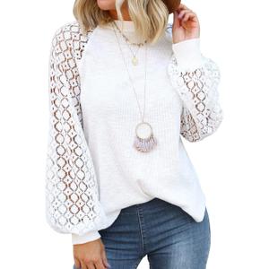 MIHOLL Women's Long Sleeve Tops Lace Casual Loose Blouses T Shirts (X-Large)