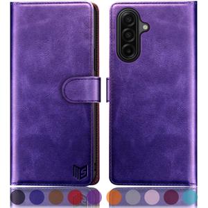 SUANPOT Compatible with Samsung Galaxy A17 5G Wallet case with RFID Blocking Credit Card Holder,Flip Book PU Leather Protective Cover Women Men for Samsung A17 Phone case Purple