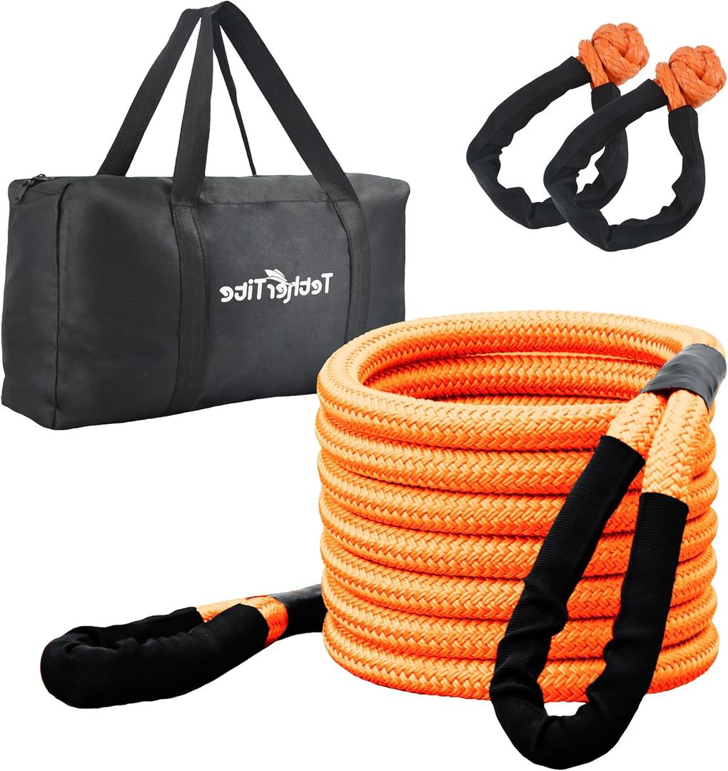 Kinetic Recovery Tow Rope (36000lbs) with 2 UHMWPE Soft Shackles (40000lbs), Heavy-Duty Offroad Snatch Strap, Vehicle Recovery kit for Jeep car Truck ATV UTV SUV (Orange, 1x30)