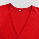 Albe Rita Women Short Sleeve T-Shirt Cap V Neck Shirts for Women Ribbed Casual Top Knit Slim Fit for Summer (Red)