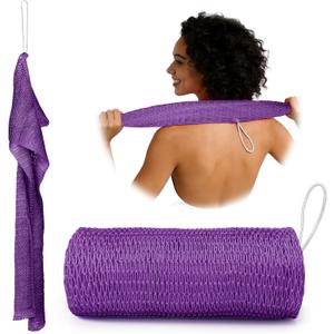 Bathway African Net Sponge Authentic, 47 inches Exfoliating Body Scrubber, Back Scrubber for Shower, African Bath Sponge with Knots, Durable Loofah Washcloth for Women & Men Daily Use (Purple)