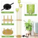 HMVPL Vintage Floor Lamp with Shelves, Gold Floor Lamp with Table, Mid Century Standing Lamp with Green Glass Shade, On/Off Switch, Boho Corner Lamp for Living Room, Brass Tall Lamp for Bedroom Office